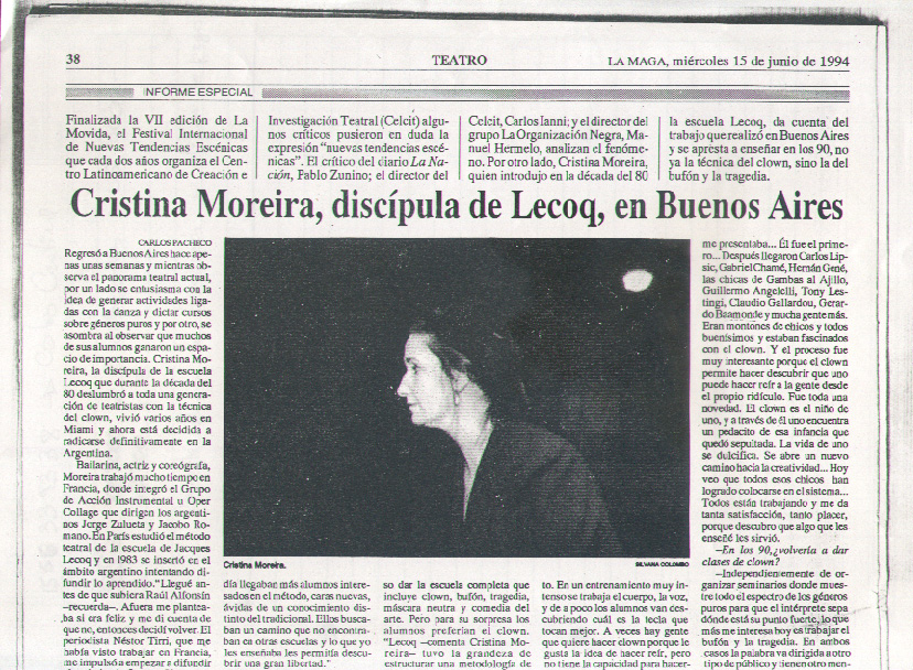 Cristina Moreira, discípula de Lecoq, en Buenos Aires